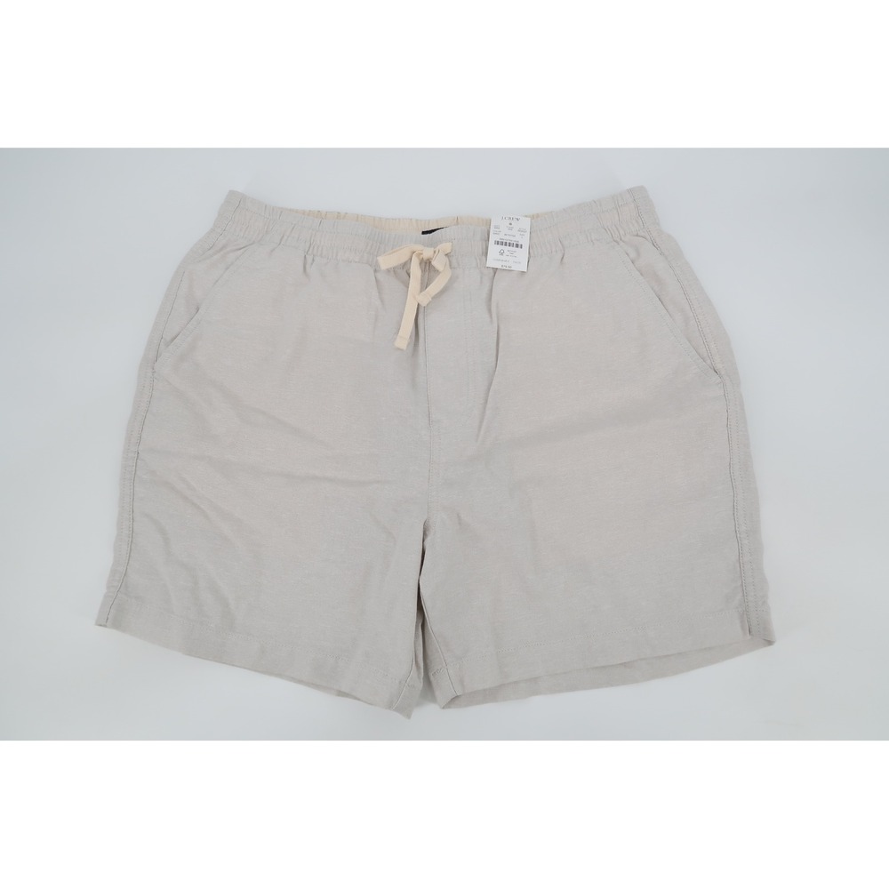 J.Crew Dock Linen Shorts Mens Large Stone Cotton Blend Elastic Drawstring BG557